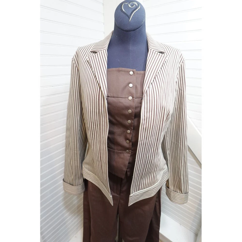 Mujer Pantalones Vintage Traje Talla Pequeña Yansi Fugel Blazer Top Pantalones Y2K Rayas Foto 3 de 4