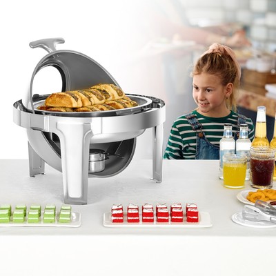 WILPREP Chafing Dish Buffet Set 6.3 qt Roll Top Food Warmer for Party Silver