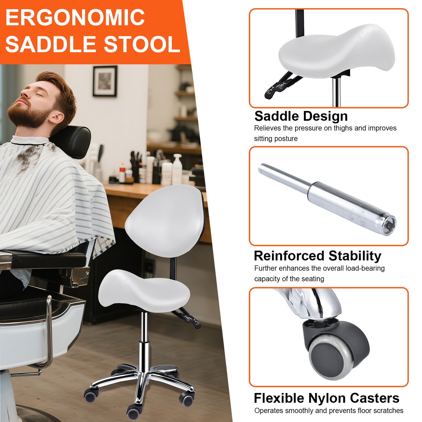 Hydraulic Saddle Stool Rolling Swivel Chair with Wheels Heavy Duty Stool Chair