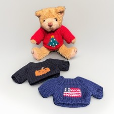 VTG Teddy Bear w/ Seasonal Holiday Knit Sweaters Year Round Holiday Plush Decor