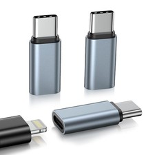 3 Pack Lightning to USB-C Adapter for iPhone 17 Air/17 Pro Max/16e/16 Grey