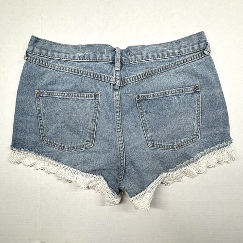Free People Lace Distressed Blue Jean Denim Shorts 29 Boho Festival Western EUC - Picture 2 of 8