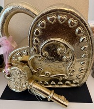 Viral Rachel Zoe 11" Gold Heart Lock and Key Valentine's Day Decor Tik Tok NEW