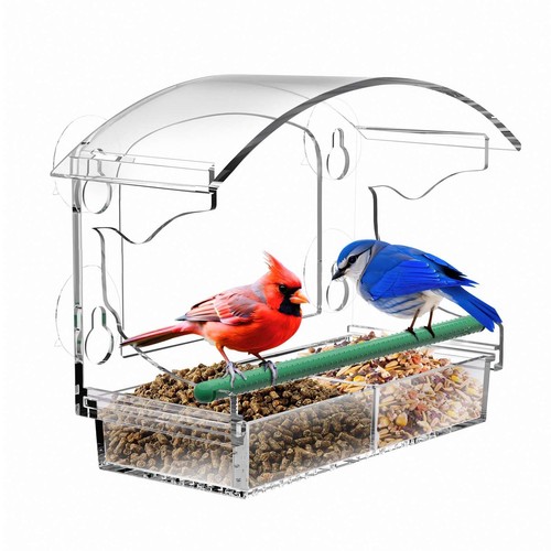 Window Bird Feeders with 4 Strong Suction Cups and Detachable Seed Tray for