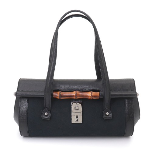 GUCCI Bamboo Hand Bag GG Canvas Leather Black 111713 Purse 90320969