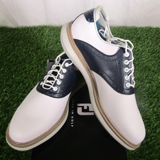 NIB FootJoy Traditions Saddle Mens Golf Shoe, White / Navy Blue, 57899