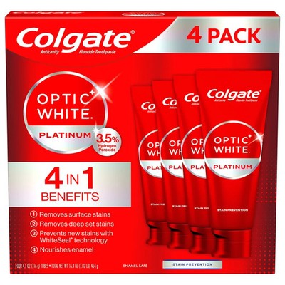 Colgate Optic White Platinum Toothpaste, 4.1 oz, 4-pack