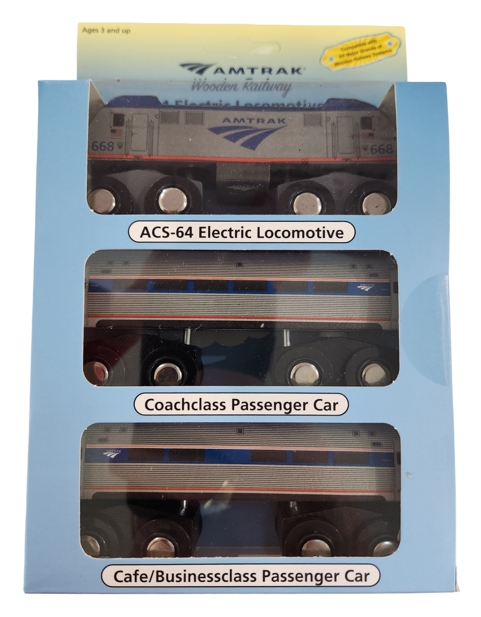 Wooden Amtrak Train Northeast Regional 3 Car Set Compatible with