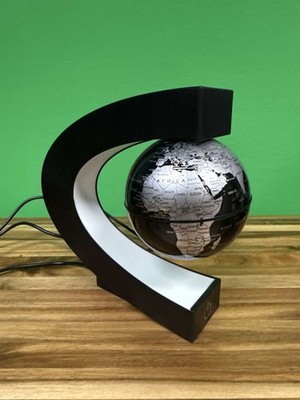 Magnetic Levitating Floating Globe with LED C-Shaped Stand Black Silver
