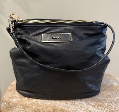Vintage DKNY Black Soft Leather Hobo Bag Handbag Y2K Purse Shoulder Bag