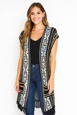 Sleeveless Kimono Overpiece Size Xs/S Fringed Aztec Western Festival Sweater
