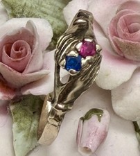 Antique Jeweled Victorian Fede Style Claddagh Sweetheart Ring Sz 8 9k Gold 1.4g