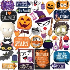 Halloween Photo Booth Props - 41-pc Kit With 8 x 10-Inch Sign, 60 Adhesive Pa...