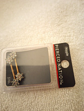 Pierced Nation 14G 316L Gold Flower Clear Rhinestone Nipple Barbells