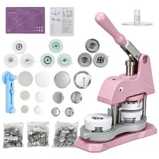 Button Maker Machine Pin Badge Maker 1/1.25/2.25 inch 3-in-1 Pink for DIY