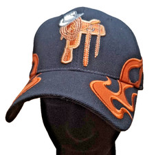 Cowboy Riding Horse Rodeo Cap Hat Black Adjustable Strap back Embroidered New