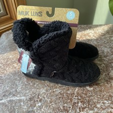 New Muk Luks Womens Small 5-6 Black Cable Knit Faux Fur Slipper Booties 1100258