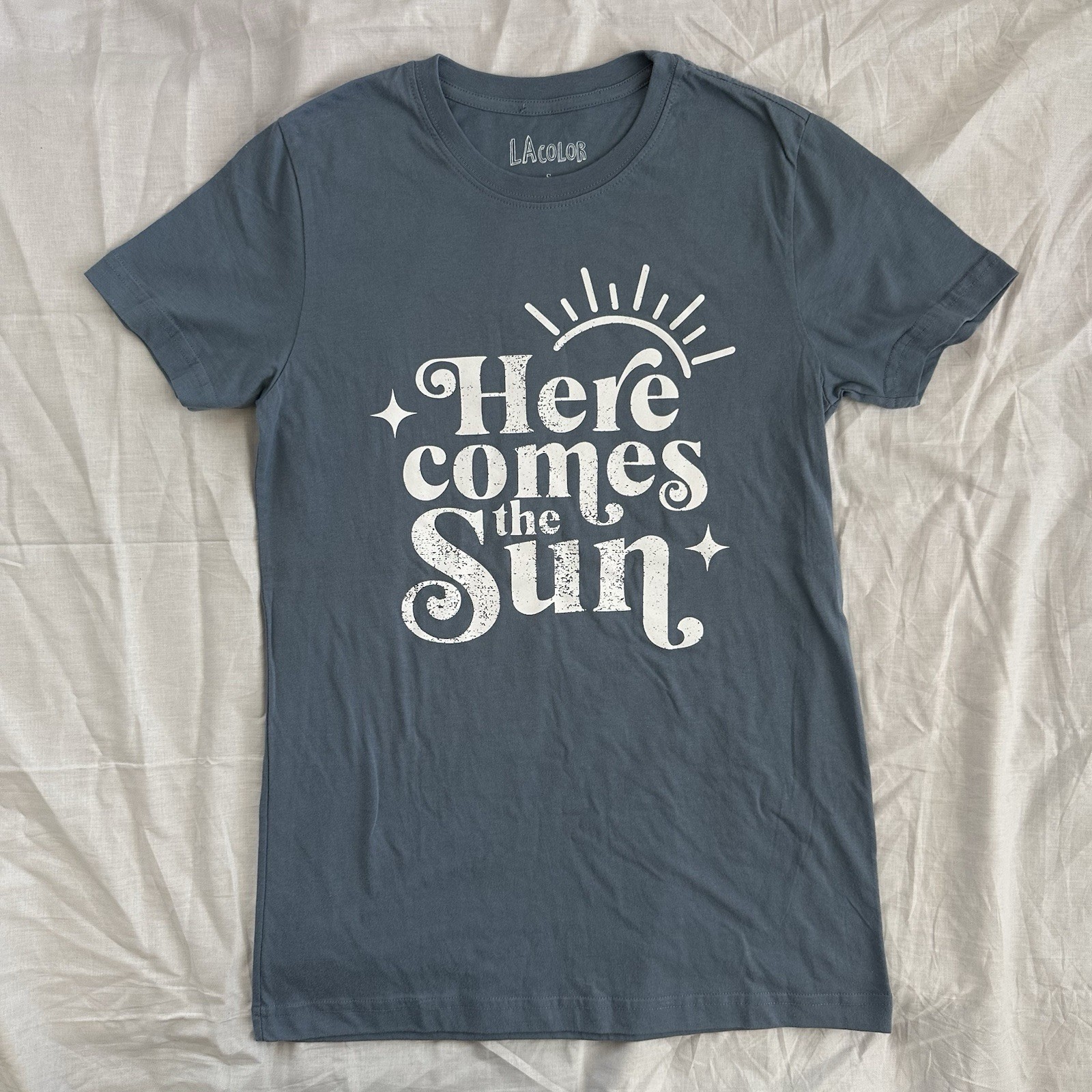 Here Comes the Sun Unisex Short Sleeve Dusty Blue  T-shirt by Lacolor