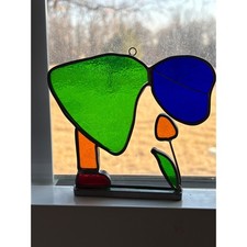 Stained Glass Sun Catcher Girl Flower Colorful Window Art Decor 5 in