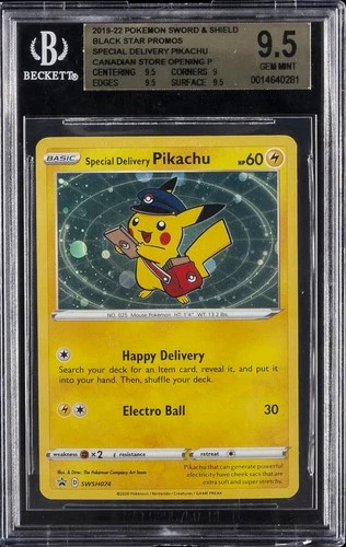 2020 POKEMON SWSH BLACK STAR PROMO #074 SPECIAL DELIVERY PIKACHU-HOLO BGS 9.5