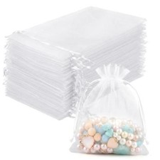 100Pcs White Organza Bags 3x4 in,Small Mesh Drawstring Gift Bag  White-3"x4"