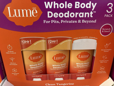 Lume Whole Body Deodorant Stick Clean Tangerine 3 Pack 2.6 oz Aluminum-Free