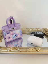 Mini Leather Bag Charm Floral Tiny Tote Keychain Purple Cute Pouch