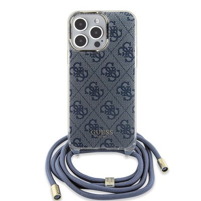 Guess 4G Print HardCase für iPhone 15 Pro Max 6.7'' Blau mit Crossbody Cord TPU