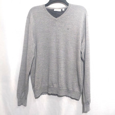 Calvin Klein Mens Medium Soft 100 Merino Wool V Neck Sweater Pullover Gray