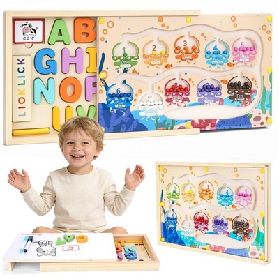 4-in-1 Magnetic Color & Number Maze, ABC Alphabet Puzzle, Montessori Toy Set for