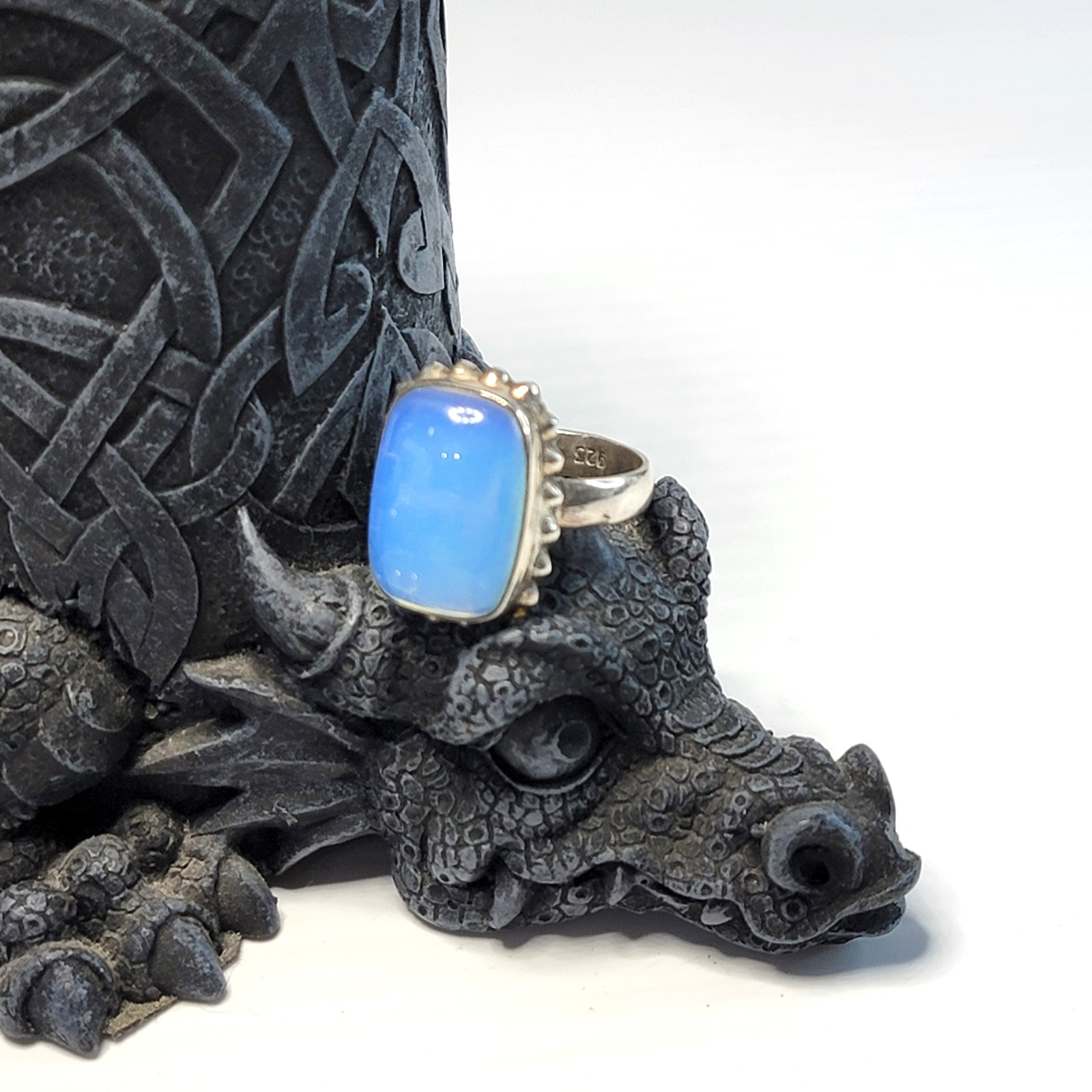 Vintage Opalite Rectangular Cabochon Ring, Sterli… - image 1