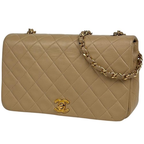 Chanel Matelasse Shoulder Bag Coco Mark Single Flap Leather Beige