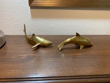SOLID BRASS SET OF SHARK & DOLPHIN FIGURINES