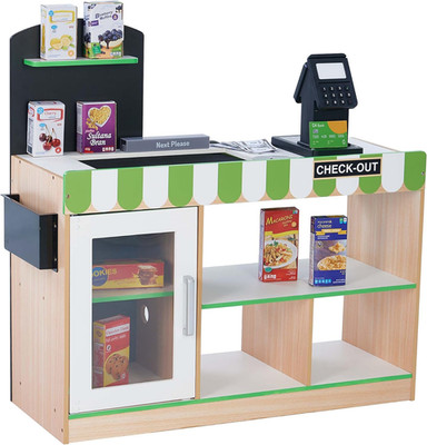 Wooden Cashier Market Stand with Lights, Sounds & Moving Conveyor Belt