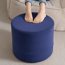 Round Stuffed Pouf Ottoman, Corduroy Poufs with High-Density Foam Filling Furry