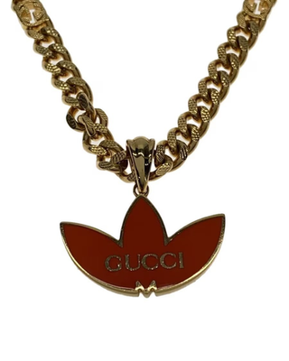 GUCCI × adidas Necklace Trefoil Pendant Gold Tone Chain Men 18.9in