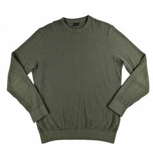 Image of Bugatti Textured Knit Crew Neck Jumper Olive Green Cotton Cashmere Blend - Large
