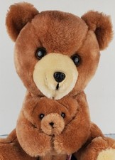 R Dakin Co VTG 1977 Momma Teddy Bear w/ Baby Stuffed Animal Plush Korea - EUC