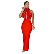 LATEST DESIGN Red Sleeveless Halter Maxi Long Bodycon Evening Dress UK Size 8