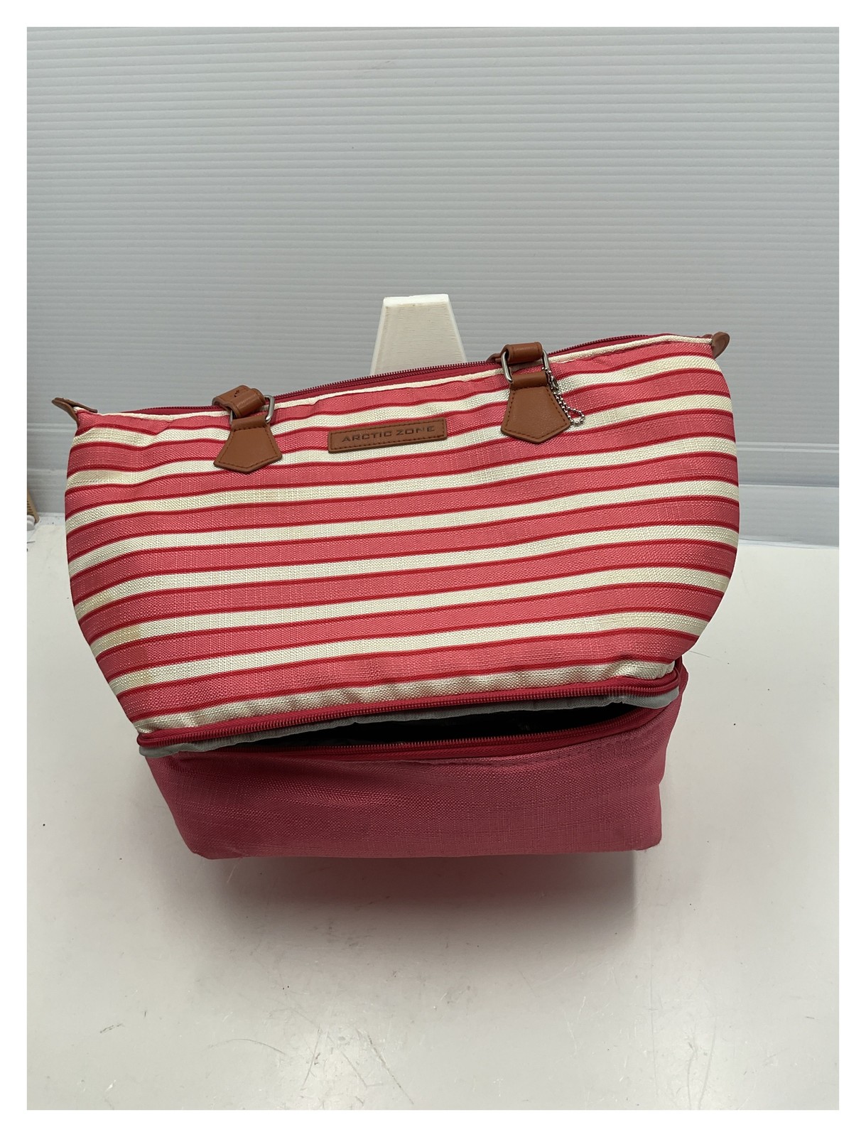 Tote Bag Red White Striped Dual Compartment