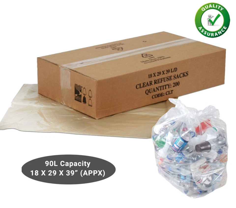 SAFETOUCH Clear Refuse Sacks 140G Strong Bin Bags Rubbish Scrap / Waste Recycling