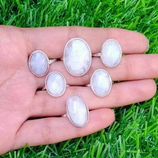 Elegant Moonstone Gemstone 925 Sterling Silver Plated 5Pcs Rings Lot Jewelry