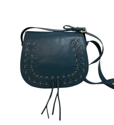 Violetta Blue Leather Saddle Crossbody Shoulder Purse/Bag