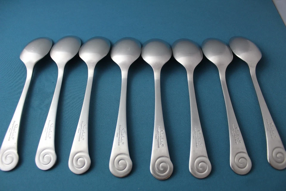 8 Place Oval Soup Spoons Robert Welch AMMONITE SATIN 18/10 China 7 5/8" - Image 4 of 4