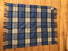 VTG Victoria Curvon Blue Wool Plaid Fringe Lap Throw Blanket 43" x 36"