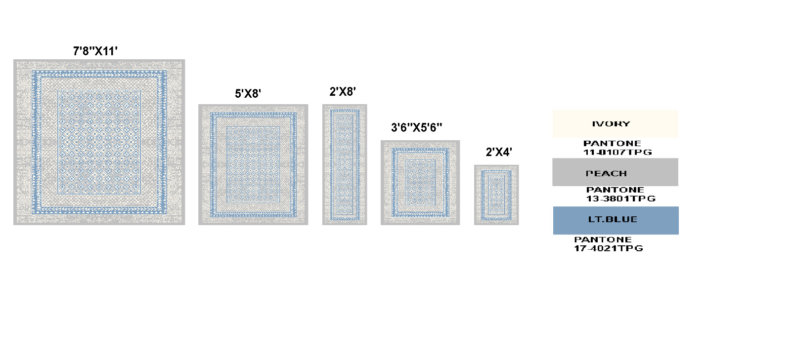 Bordered Transitional Runner - Light Blue, Geometric Pattern Area Rug ...