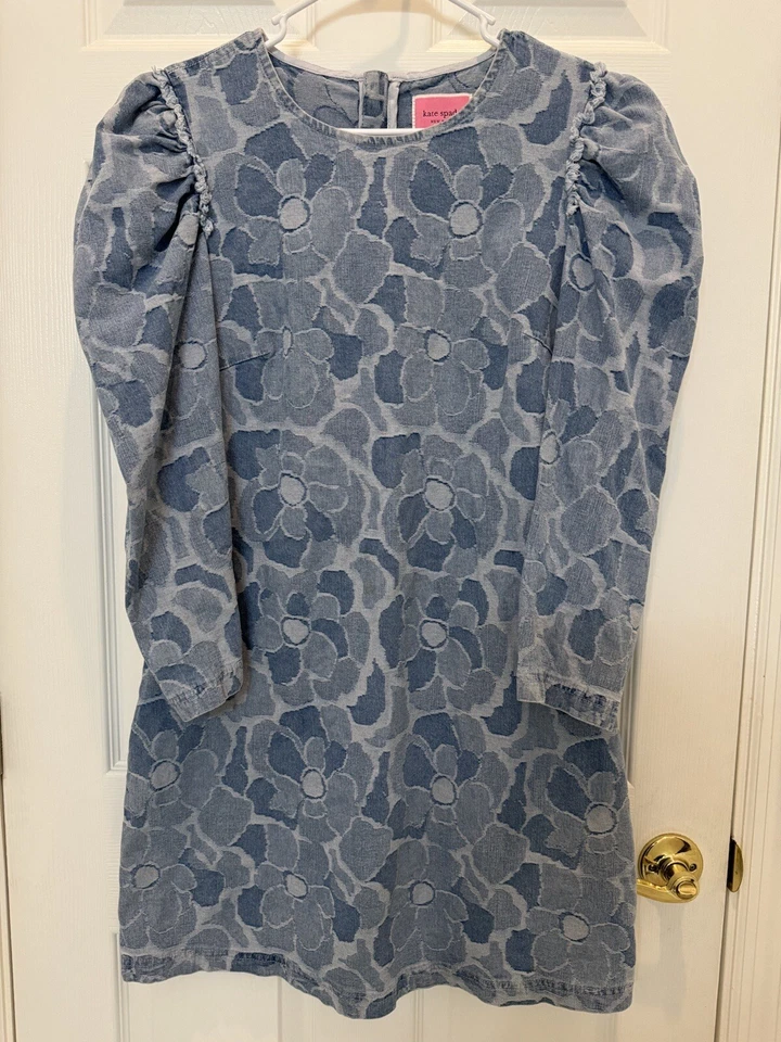 Mini Vestido Vaina Kate Spade Abstracto Peonía Talla 12 Jacquard Denim Mangas Abullonadas Foto 4 de 4