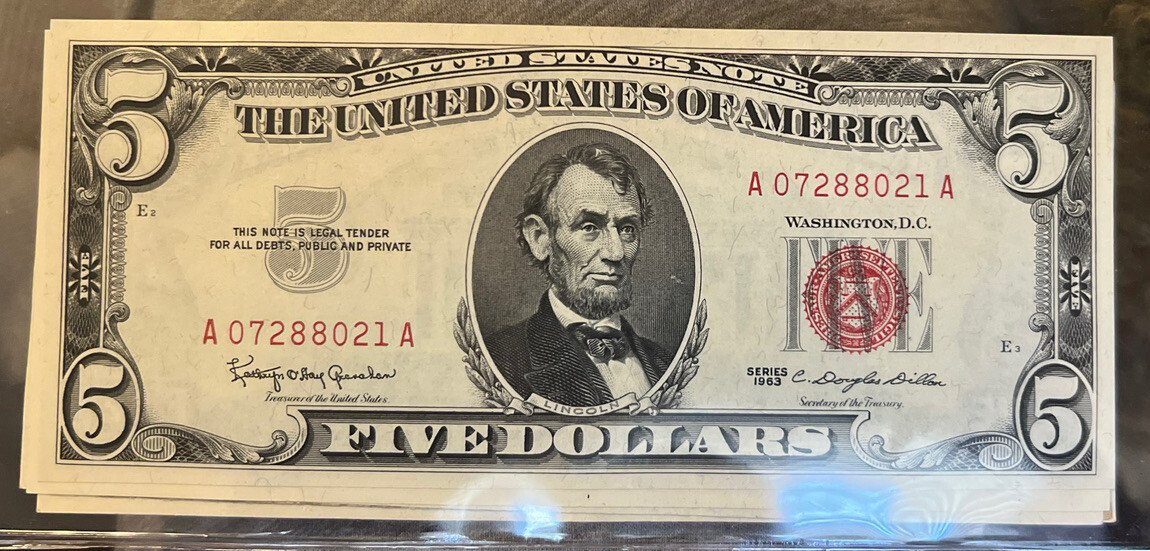 1963 Red Seal 5 Dollar Bill Excellent Condition EBay 1963-red-seal-5-dollar-bill-excellent-condition-ebay