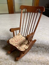 Vintage 1980s 1990s Woode Wooden Doll Bear Rocking Chair 6.5"T