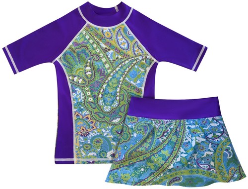 Girls Rashguard Sun Protective Swim Shirt & Swim Skirt UPF 50 Made in USA - Picture 24 of 43